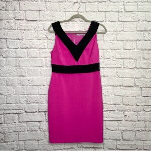 Andrew Marc Womens Sheath Dress Size 6 Sleeveless Zip Lined Pink Black NWT